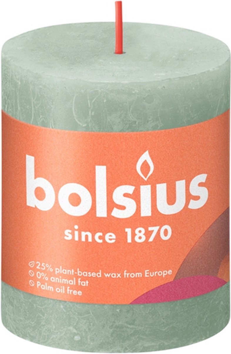 Bolsius Rustikale Stumpenkerze Jadegrün ø68x80 mm 30 Stunden (4 Stück)