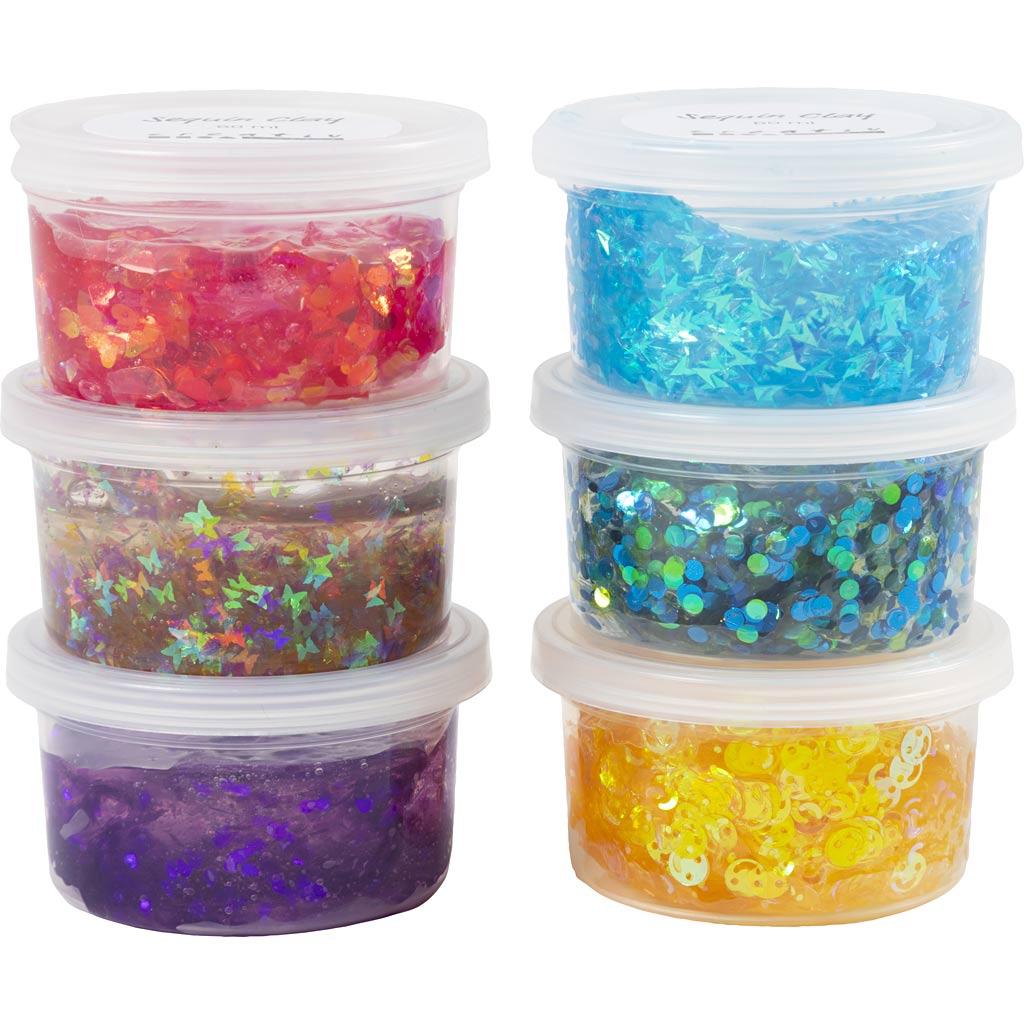 Creativ Company Pailletten-Ton, Blau-Grün-Harmonie, Lila-Rosa-Harmonie, 6 x 60 g, 1 Box