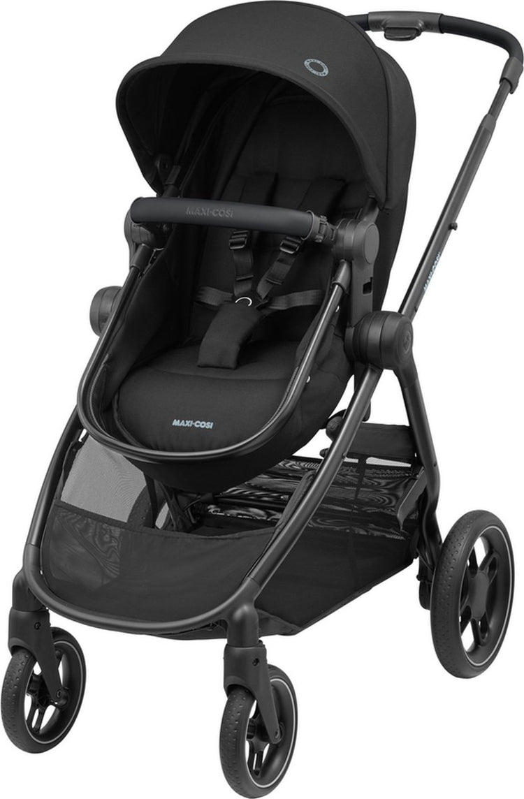 Maxi-Cosi Zelia³ Kinderwagen – Essential Black (schwarzer Rahmen + schwarzes Leder)