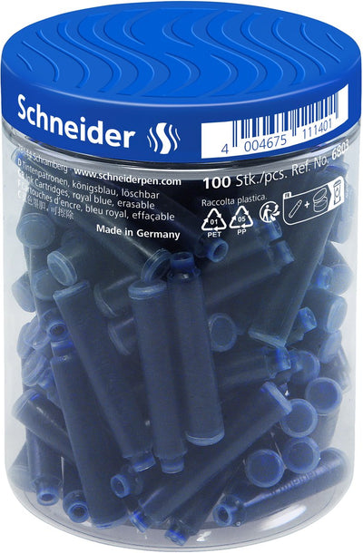 Schneider Schreibgeräte Schneider Tintenpatronen – Behälter mit 100 Stück – Königsblau – S-6803