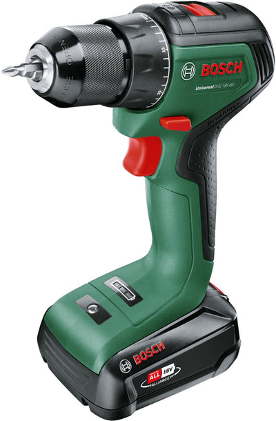 Bosch Universaldrill 18V-60 Akku-Bohrschrauber – mit 18 V Akku (2,0 Ah) und Ladegerät
