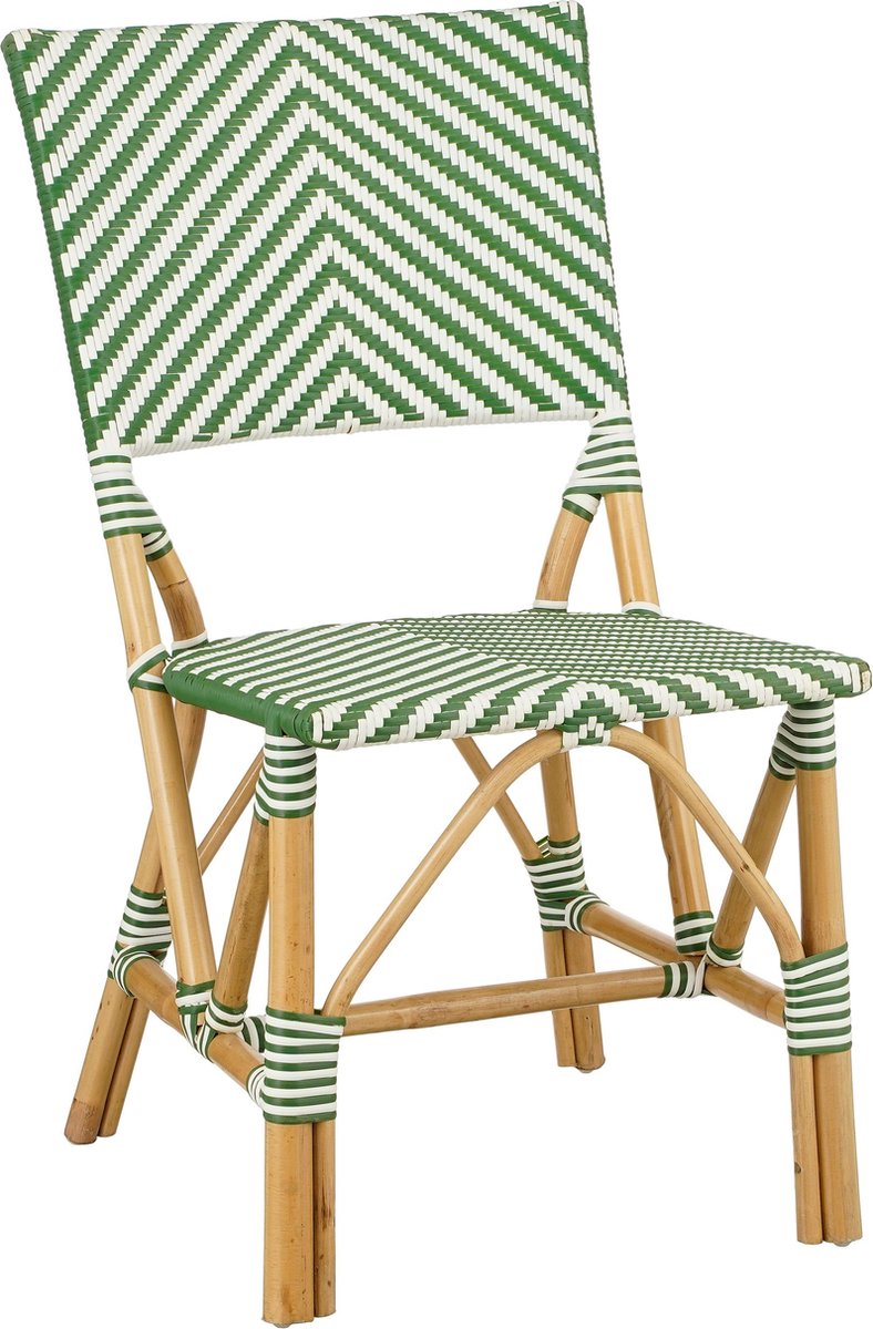 Mica Dekorationen Mandox Bistrostuhl – L45,5 x B57 x H89 cm – Rattan – Dunkelgrün, Weiß