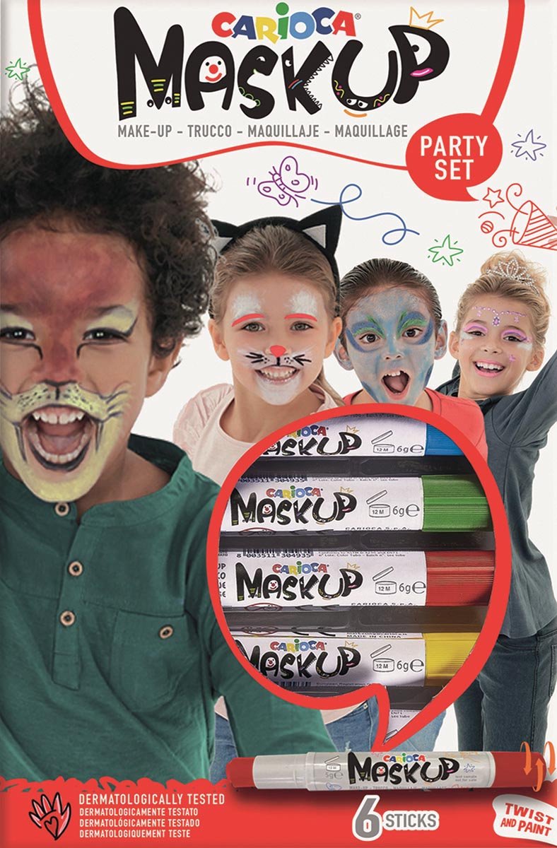 Carioca Mask Up Party-Make-up-Marker – 6 Farben (Farben hinzufügen) – Kinder-Make-up – waschbar