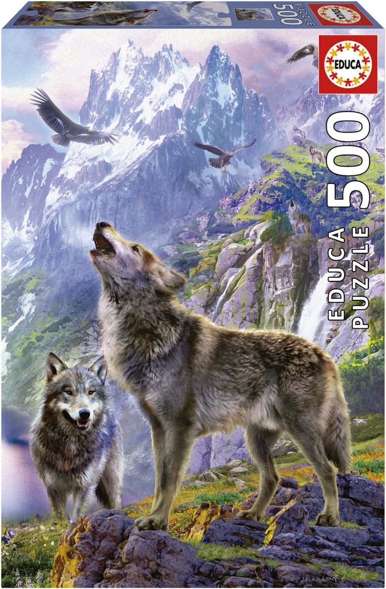 Educa - Puzzle - 500 Teile - Wölfe auf Felsen