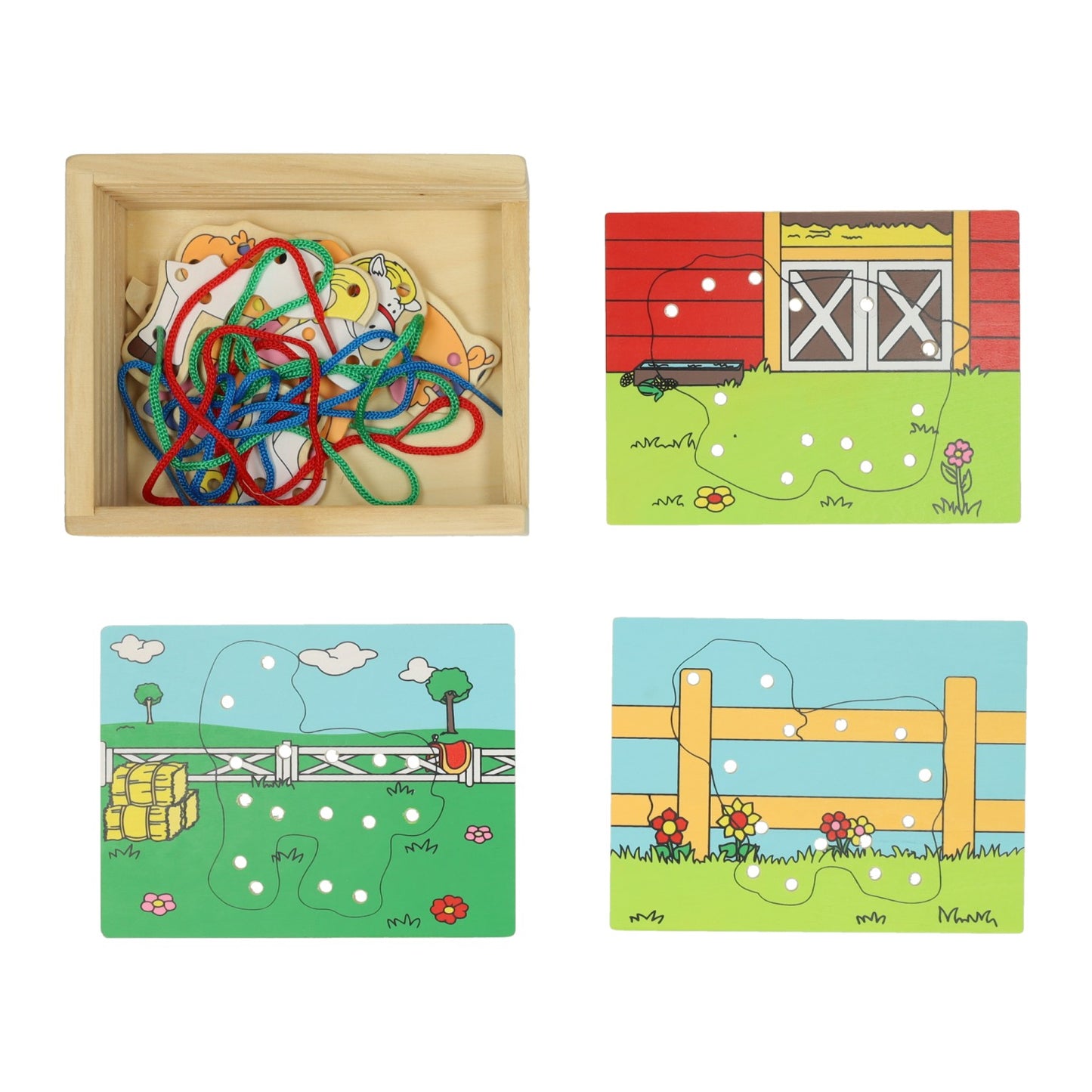 Holzstraßenpuzzle -Farm, 4 Set von 4