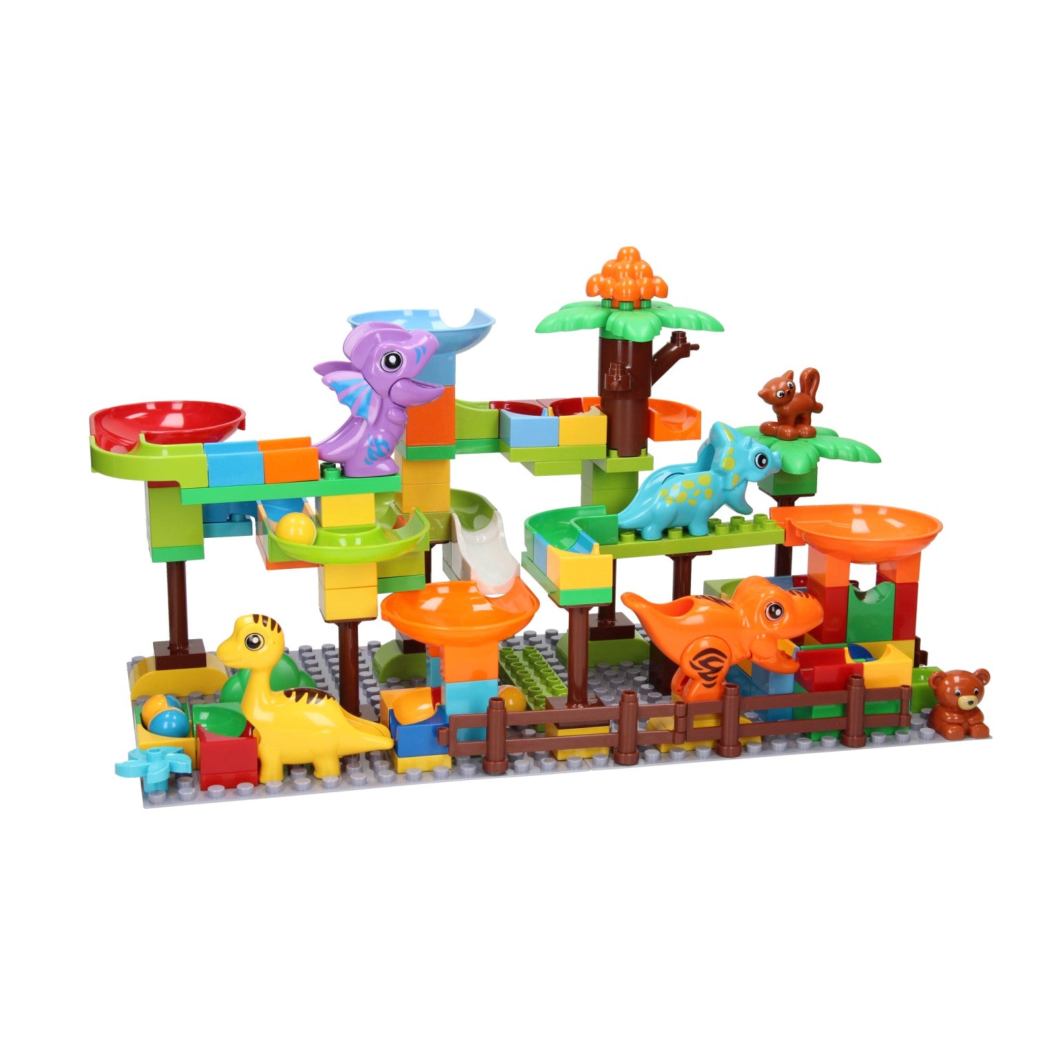 Bausteine und Murmelbahn Dino