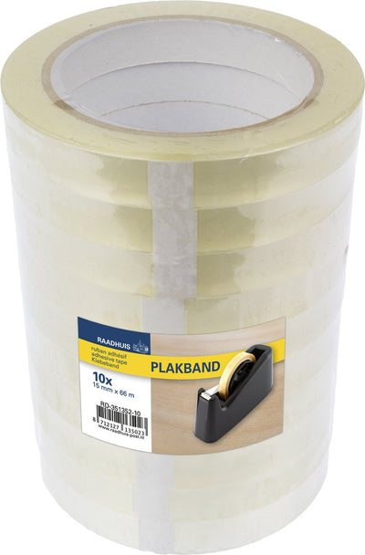 Gemeindehaus-Klebeband – 15 mm x 66 m – PP – transparent – schrumpft auf 10 Rollen – RD-351352-10