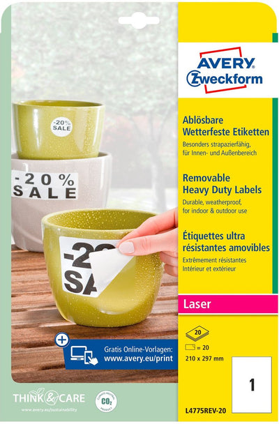 Etiketten avery l4775rev20 weiß 20 Stück