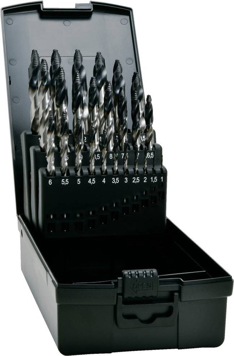 Exact 74962 Tiain-Spitzen-Spiralbohrer-Set 1 mm, 1,5 mm, 2 mm, 2,5 mm, 3 mm, 3,5 mm, 4 mm, 4,5 mm, 5 mm, 5,5 mm, 6 mm, 6,5 m