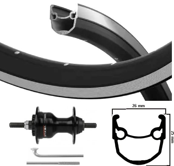 KGS -Vorderrad 28 Zoll (622) Rand Schwarze Speichen Silber Rollerbrake feste Achse