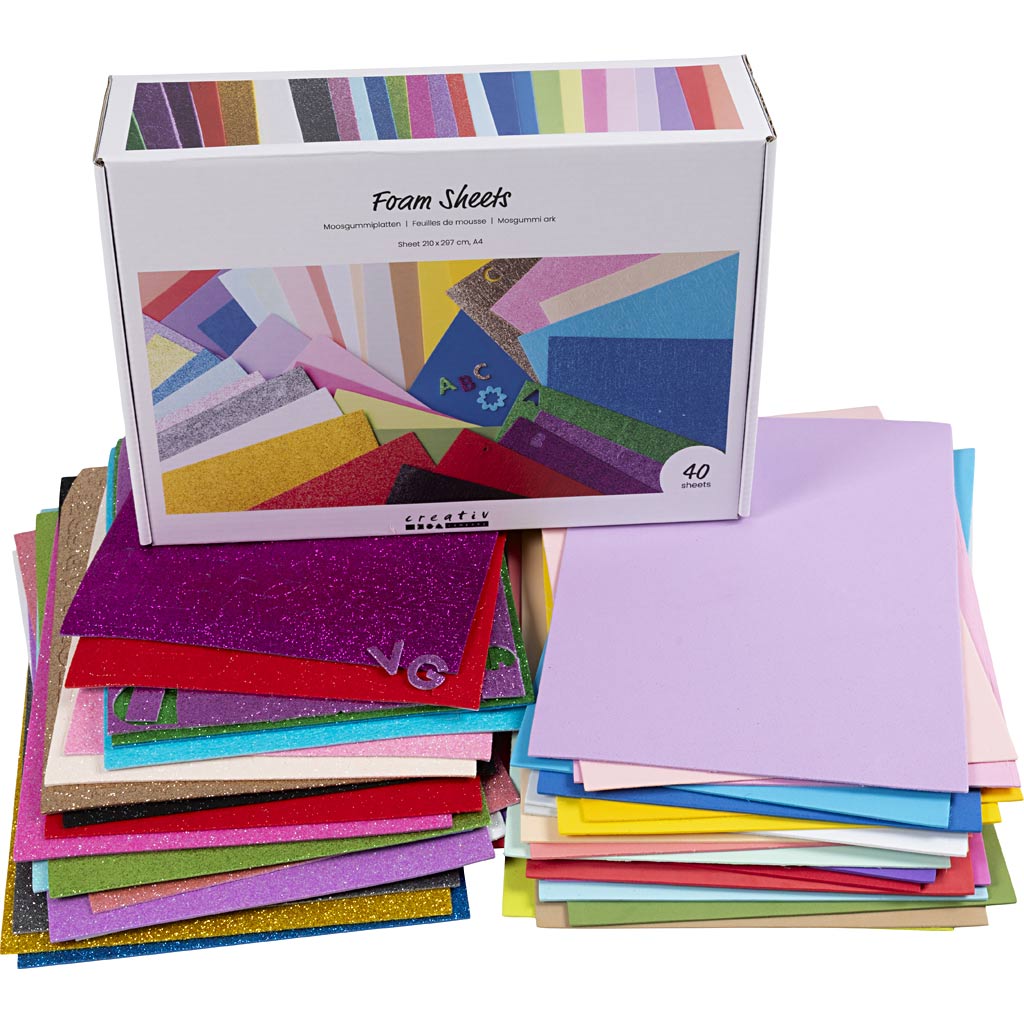 Creativ Company Schaumstoffplatten, A4, Blatt 210x297 cm, verschiedene Farben, 40 Blatt 1 Karton