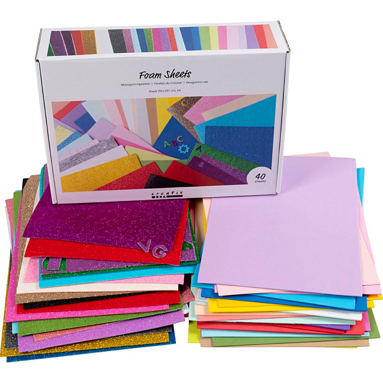 Creativ Company Schaumstoffplatten, A4, Blatt 210x297 cm, verschiedene Farben, 40 Blatt 1 Karton