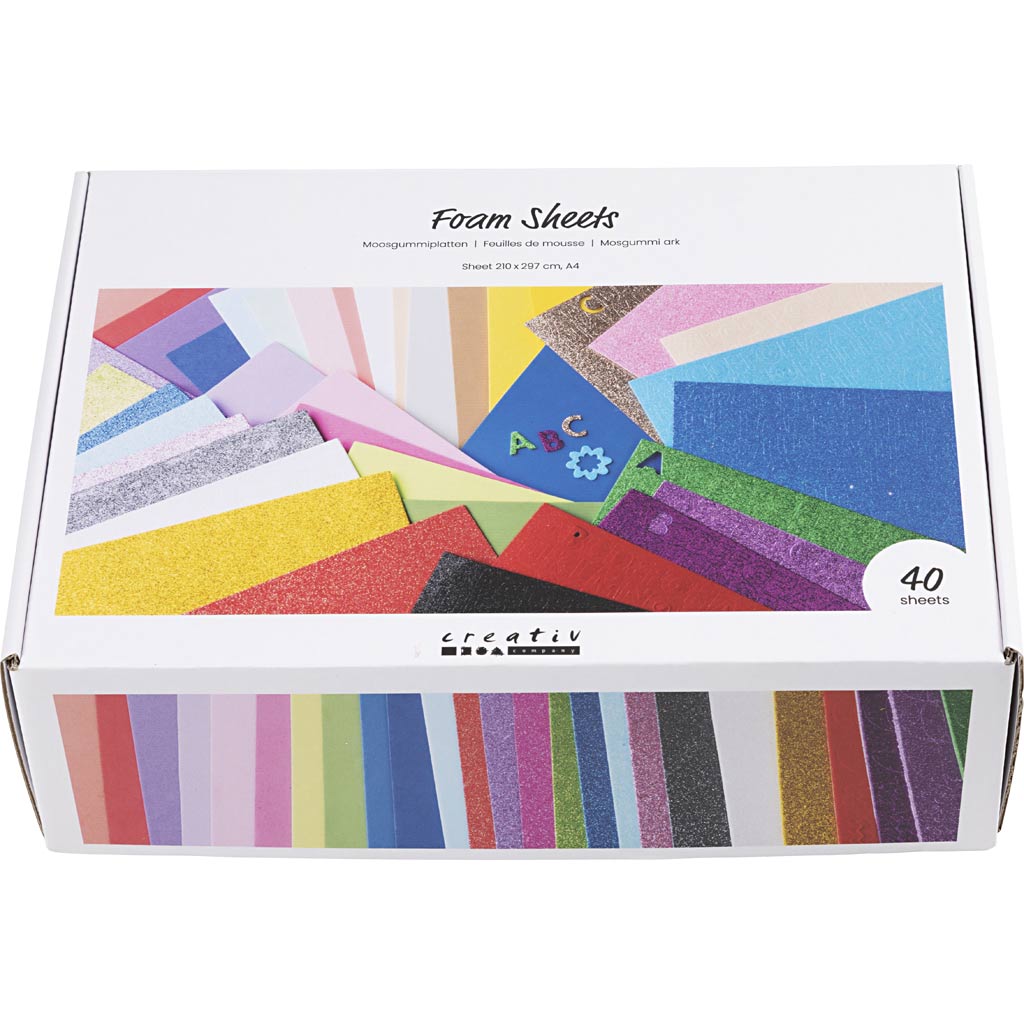 Creativ Company Schaumstoffplatten, A4, Blatt 210x297 cm, verschiedene Farben, 40 Blatt 1 Karton