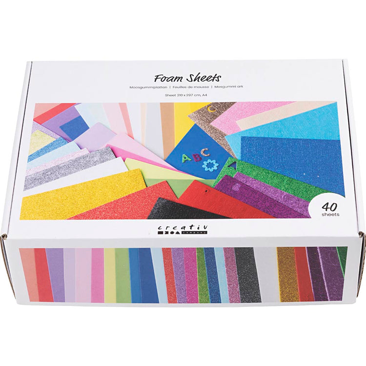Creativ Company Schaumstoffplatten, A4, Blatt 210x297 cm, verschiedene Farben, 40 Blatt 1 Karton