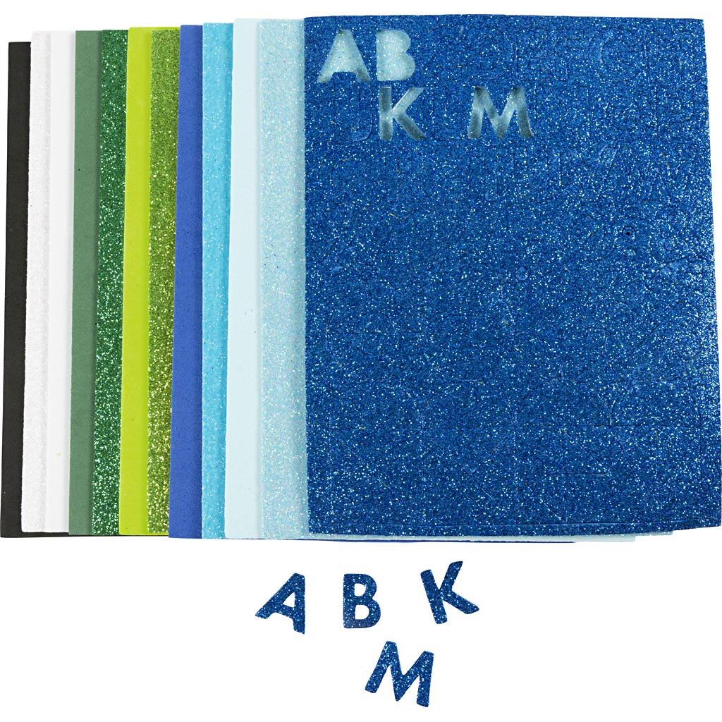 Schaumstoffplatten der Firma Creativ, Größe 14x25 cm, Stärke 2 mm, Blau-Grün-Harmonie, 12 Blatt 1 Karton