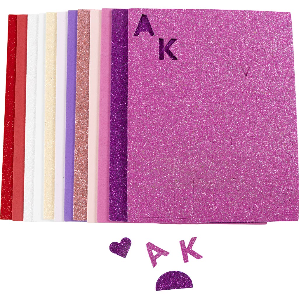 Creativ Company Schaumstoffplatten, Größe 14x25 cm, Stärke 2 mm, Lila-Rosa-Harmonie, 12 Blatt 1 Karton