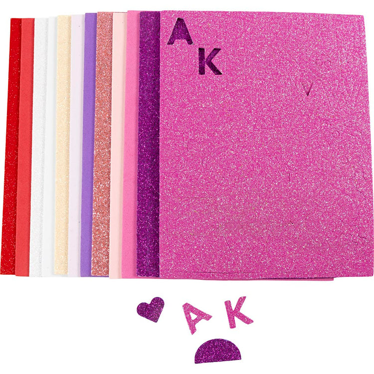Creativ Company Schaumstoffplatten, Größe 14x25 cm, Stärke 2 mm, Lila-Rosa-Harmonie, 12 Blatt 1 Karton