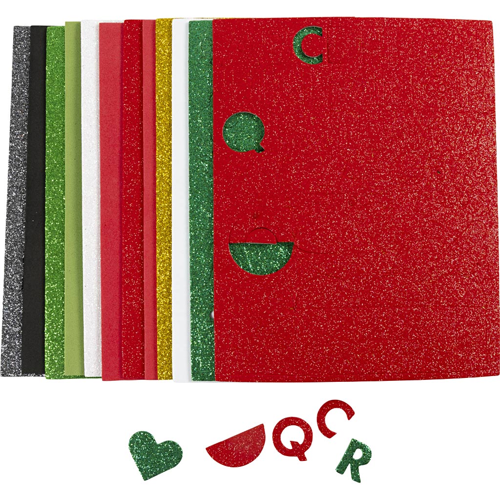 Creativ Company Schaumstoffplatten, Größe 14x25 cm, Stärke 2 mm, Weihnachtsfarbe, 12 Blatt 1 Karton