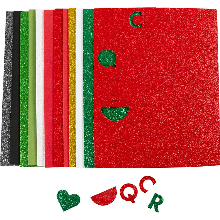 Creativ Company Schaumstoffplatten, Größe 14x25 cm, Stärke 2 mm, Weihnachtsfarbe, 12 Blatt 1 Karton
