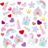 Creativ Company Schaumstoffaufkleber, Herz, Prinzessin, Einhorn, selbstklebend, Größe 13-50 mm, lila rosa Harmonie, 150 Stück 1 Box