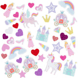 Creativ Company Schaumstoffaufkleber, Herz, Prinzessin, Einhorn, selbstklebend, Größe 13-50 mm, lila rosa Harmonie, 150 Stück 1 Box - afbeelding 1