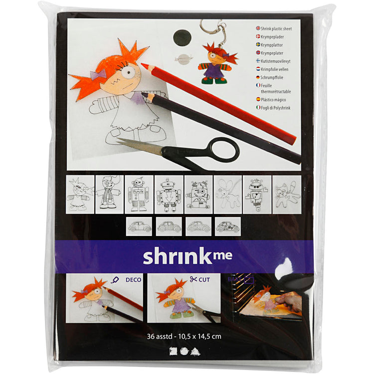 Creativ Company Sheets Schrumpffilm mit Motiven, Blatt 10,5x14,5 cm, Dicke 0,3 mm, matt transparent, 36 Blatt 1 Box