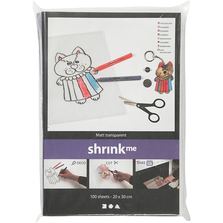 Creativ Company Schrumpffolienblätter, Blatt 20x30 cm, Stärke 0,3 mm, matttransparent, 100 Blatt 1 Karton