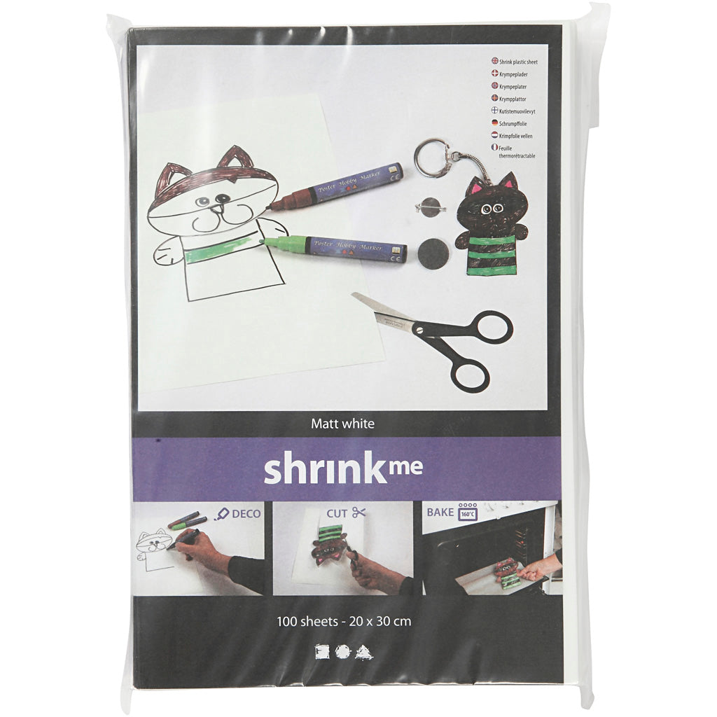 Creativ Company Schrumpffolienblätter, Blatt 20x30 cm, Stärke 0,3 mm, mattweiß, 100 Blatt 1 Karton
