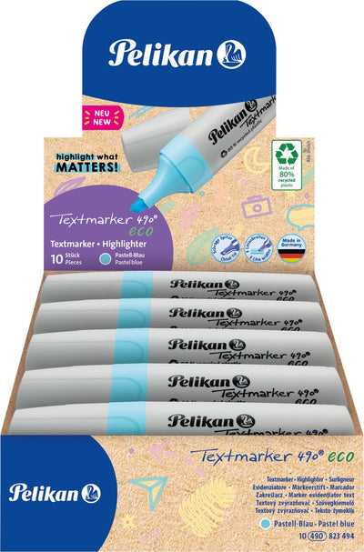 Pelikan Textmarker 490 – Öko-Textmarker – Pastellblau – 10 Stück