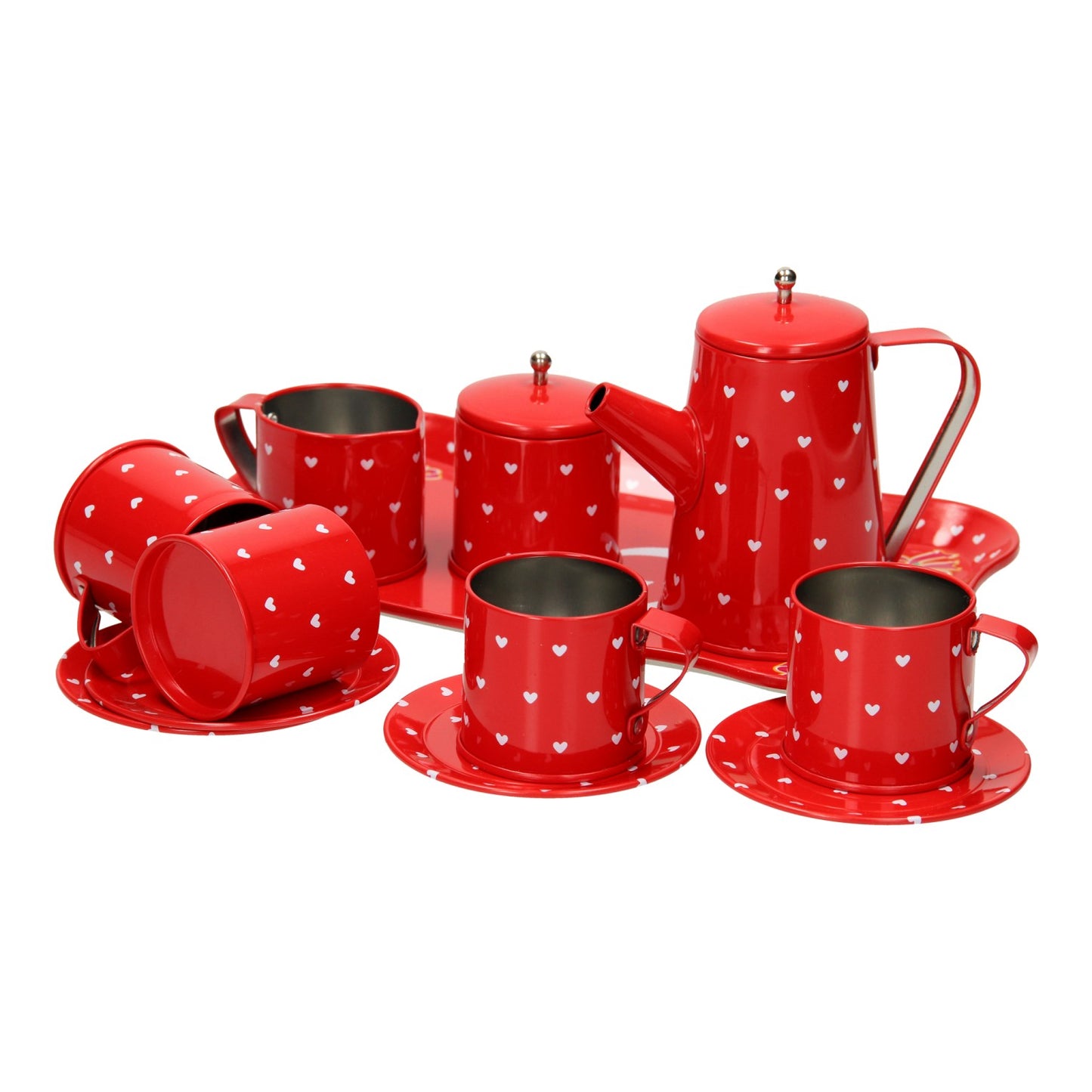 Teeservice aus Zinn, Rot
