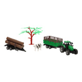 Traktor mit Anhänger, Baumstämmen und Kuh - afbeelding 2