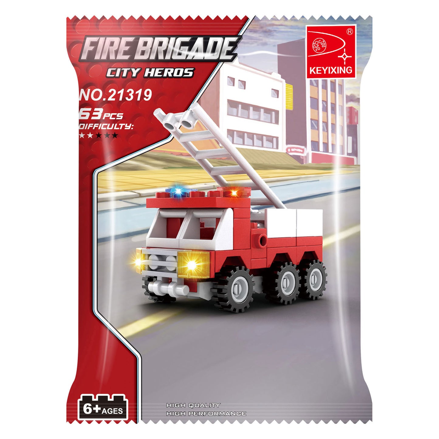 Bauset Feuerwehr-Leiterwagen - 63-teilig.