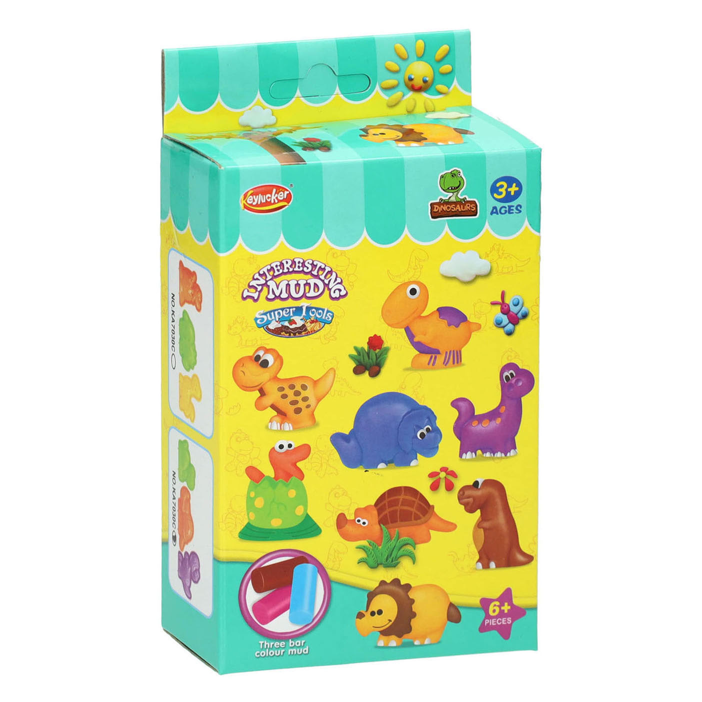 Tonset mit 2 Dinosaurierformen und Werkzeugen – 3 Tonfarben