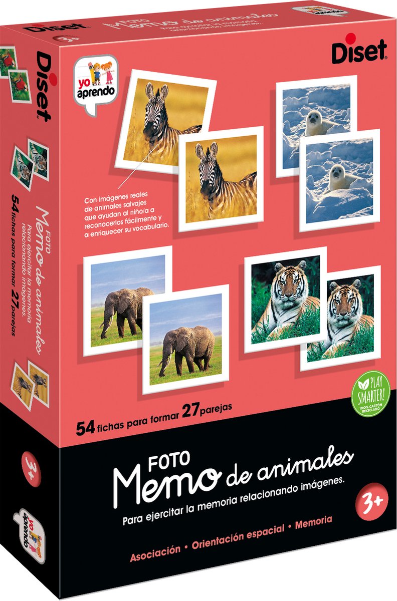 Diset Lernspiel Memo Foto Tiere 54 Teile