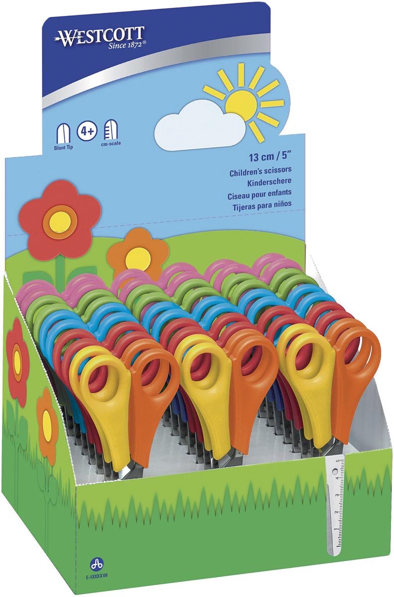 Westcott Scheren für Kinder, cm-Teilung, runde Spitze, Display 30 Stück, sortiert