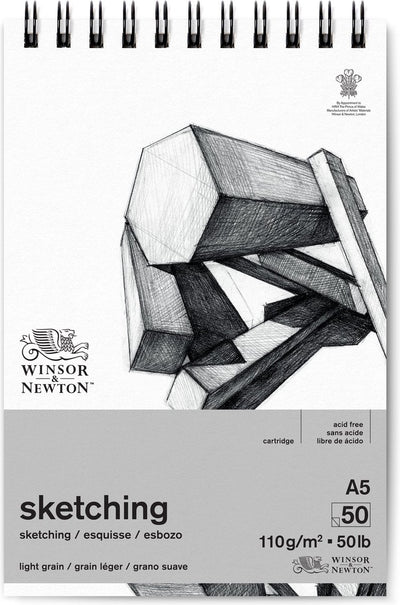 Winsor Newton 6672001 Spiral-Zeichenblock, A5, 110 g/m², 50 Blatt, Zeichenpapier zum Skizzieren und Zeichnen