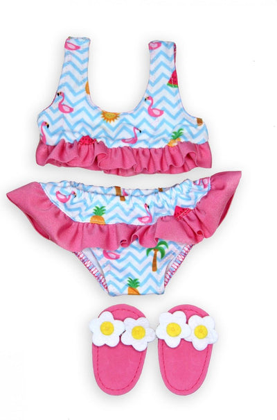 Puppenbikini mit Flamingo-Hausschuhen, 35-45 cm