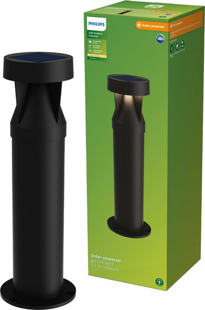 Philips LED Philips Avery Gartenmast – Solar-Außenlampe – warmweißes Licht; 2700 K – Schwarz – Solarenergie – Gartenwegbeleuchtung – Sockellampe