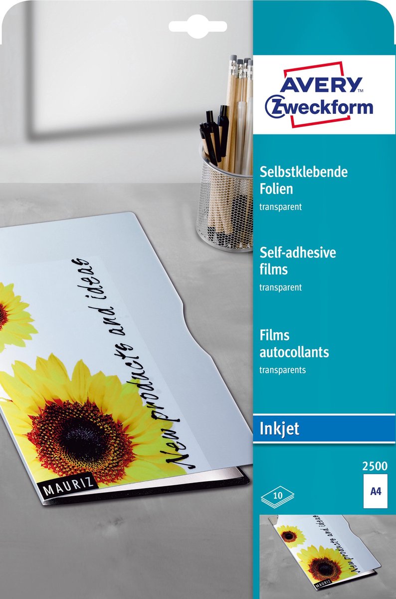 Avery 2500 Inkjet Polyester transparent 10 Blatt transparente Folie