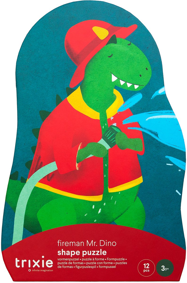 Trixie Formpuzzle Feuerwehrmann Mr. Dino – 12 Teile – Kinderpuzzle ab 2 Jahren