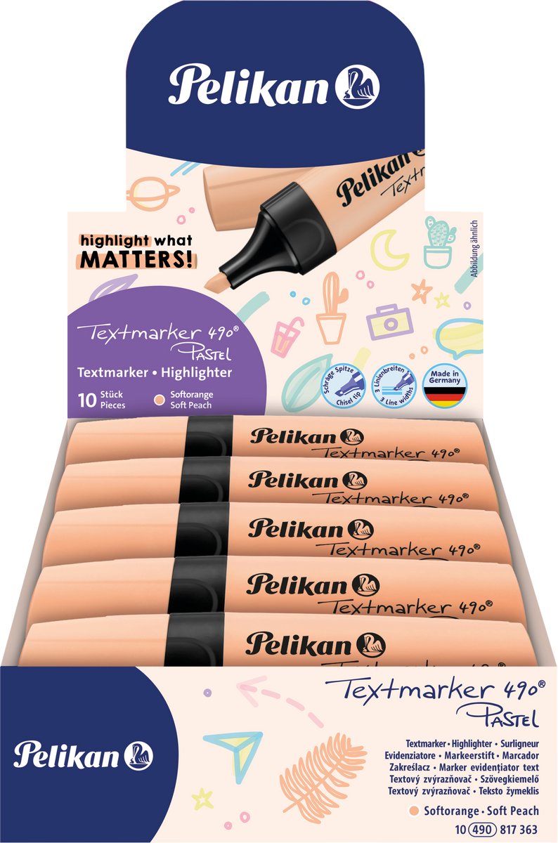 Pelikan Textmarker 490 - Textmarker - Pastellorange - 10 Stück