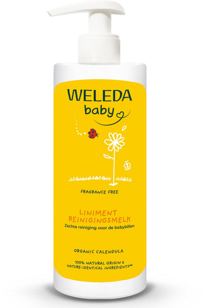 Weleda Baby-Einreibe-Reinigungsmilch – Ringelblume – Windelwechsel – Baby-Po-Reinigungsmilch – reinigt sanft und mild – 100 % natürliche Inhaltsstoffe – 400 ml
