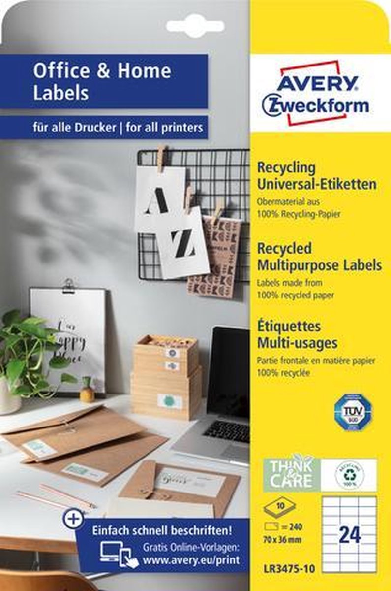 Avery Label Zweckform 70 x 36 mm Recyclingpapier 240 Stück