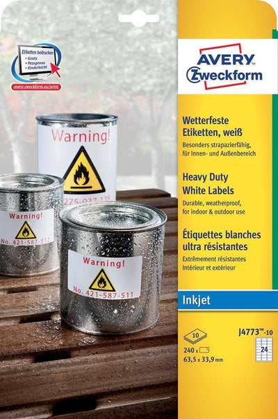 Wasserbeständige Folienetiketten Avery Zweckform J4773-10 Polyester weiß