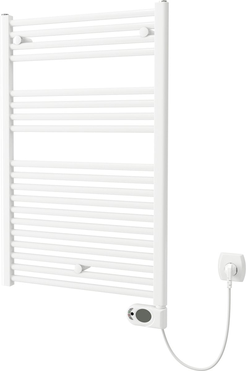 Plieger Elba Elektro-Handtuchheizkörper – Handtuchwärmer – mit Uhrenthermostat – 94,2 cm x 50 cm – 500 Watt – weiß