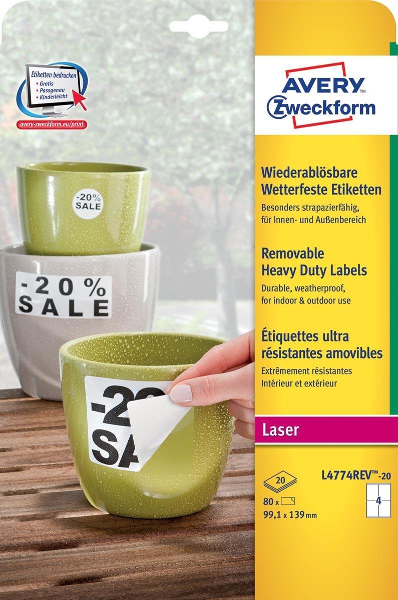 Avery abnehmbare, wetterfeste Etiketten, Größe 991 x 139 mm (B x H), weiße Box mit 80 Etiketten