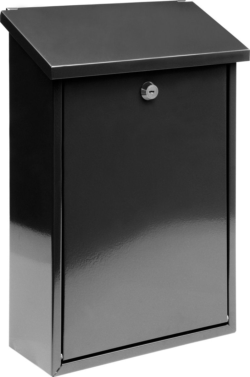 Vorel-Briefkasten mit 2 Schlüsseln – Schwarz glänzend – 400 x 250 x 100 mm