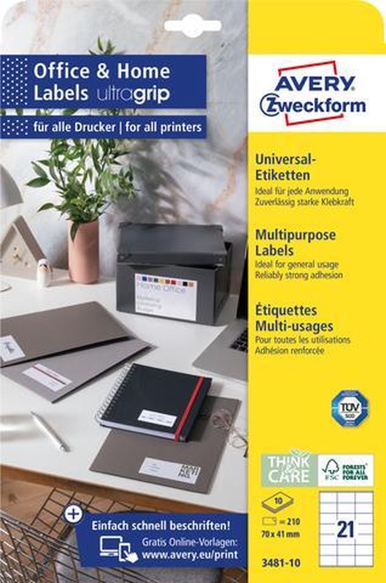 Etiketten avery 3481-10 70 x 41