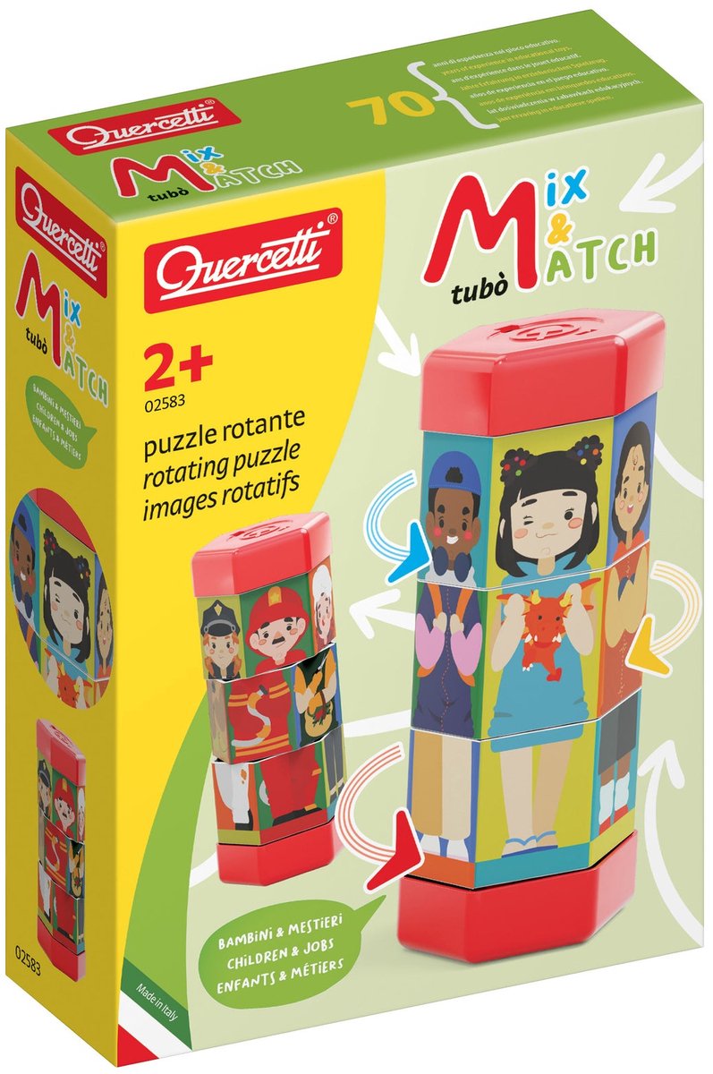 Quercetti Tubo Mix Match rotierende Puzzle Kinder und Berufe