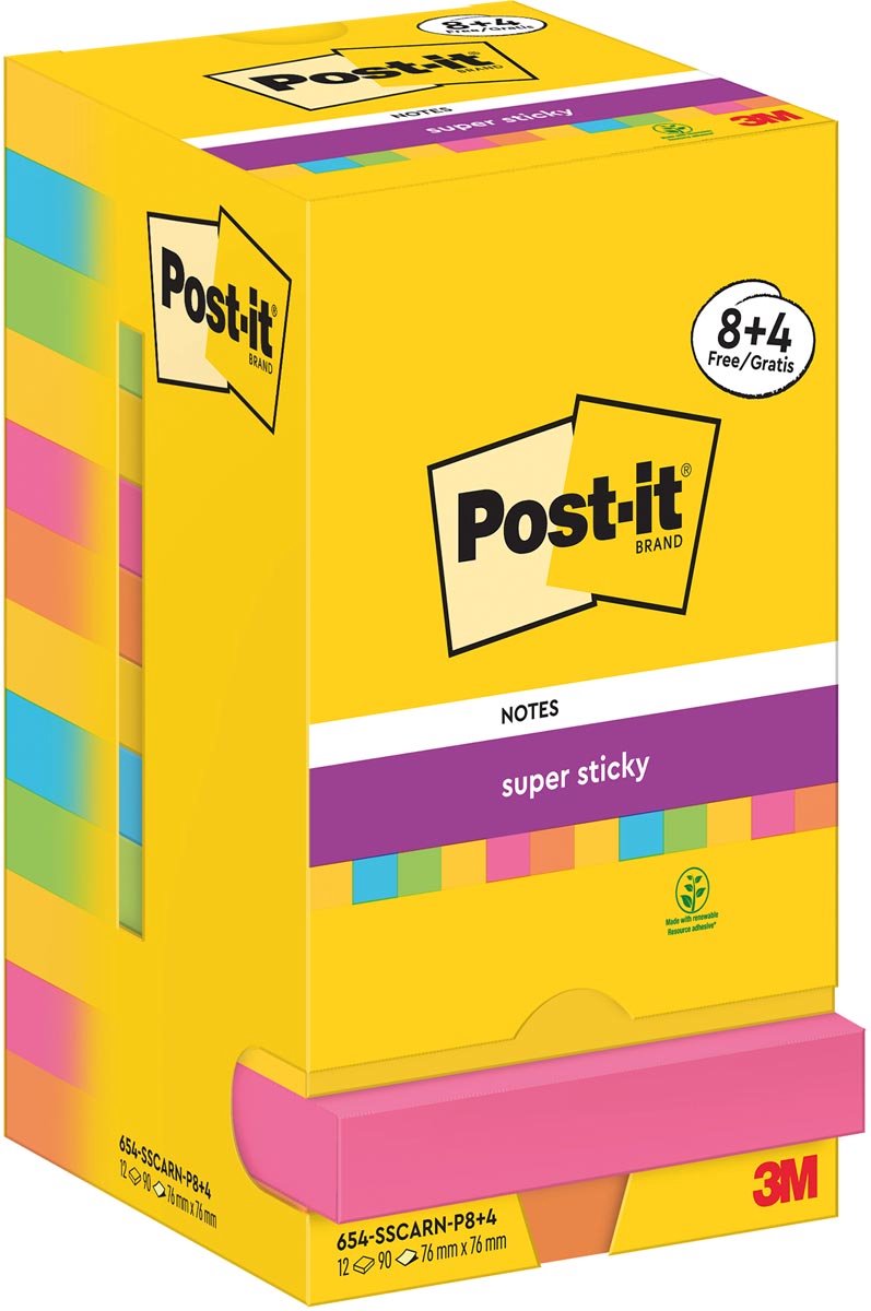 Super-Haftnotizen Post-it 654-sscarn-p8+4 76x76 mm glatt